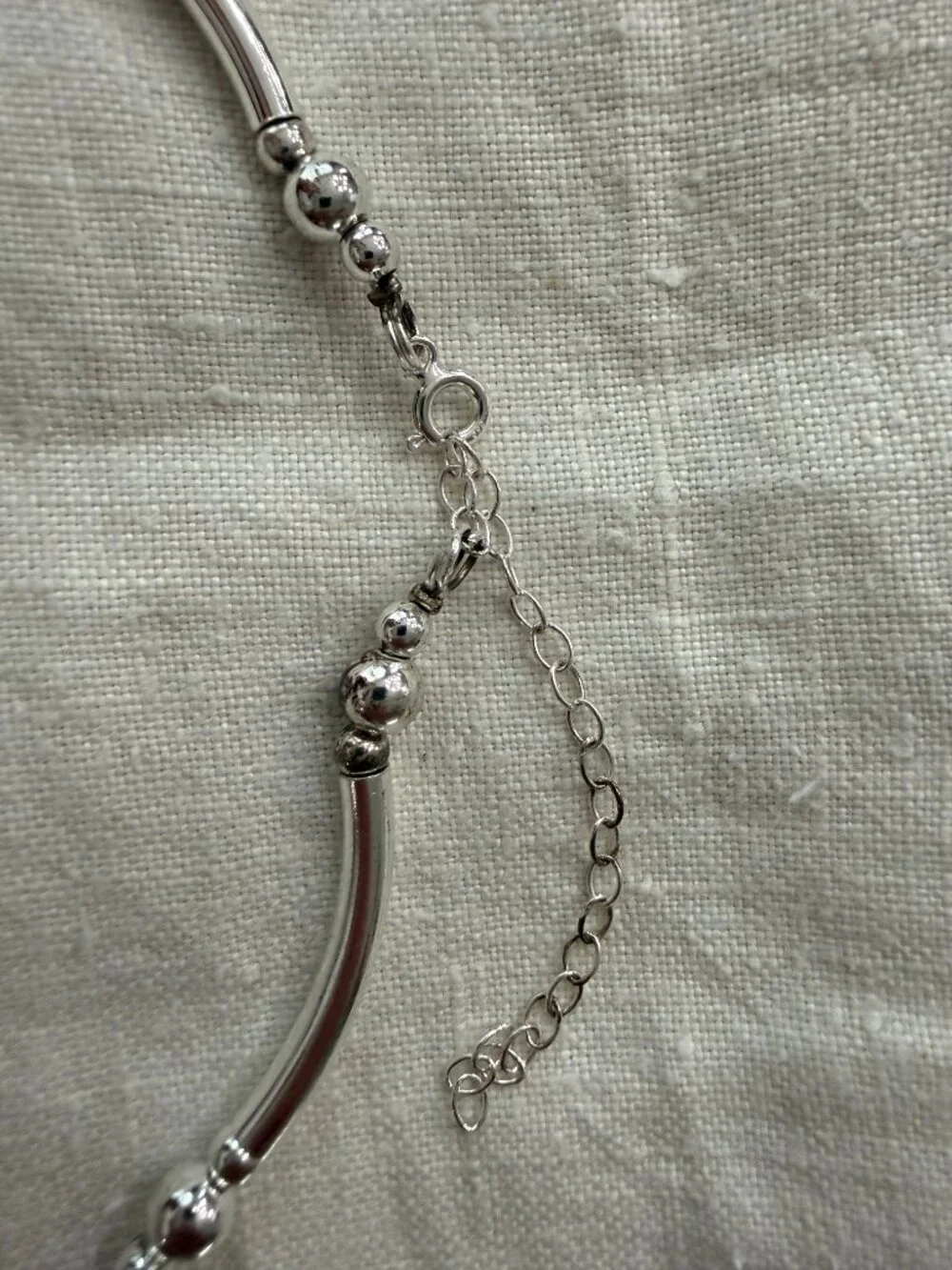 Vintage Sterling Silver Tube & Curved Ball Link Necklace, Expandable 16-19